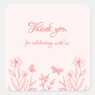 Eenvoudige Coral Roze Botanische bruiloft Vierkante Sticker