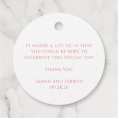 Eenvoudige Coral Roze Wedding Favoriet Label (Achterkant)