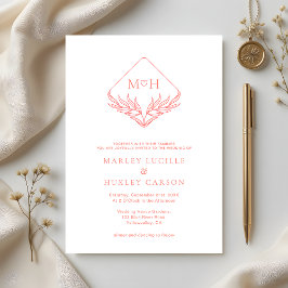 Eenvoudige Coral Roze Witte Boho Monogram Huwelijk Kaart