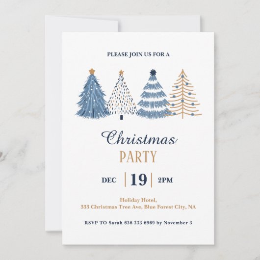 Eenvoudige Corporate Blue Christmas Party uitnodig Kaart (Voorkant)