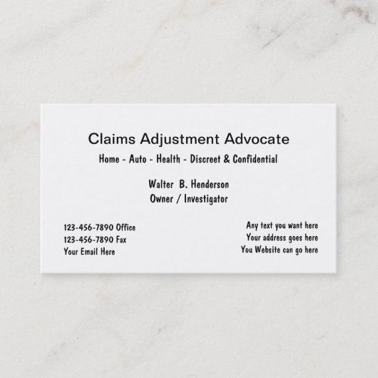 Eenvoudige correctie voor verzekeringsuitkeringen visitekaartje (Voorkant)