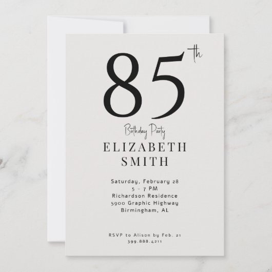Eenvoudige Cream 85e Verjaardagsfeest Kaart (Voorkant)