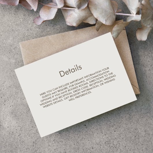Eenvoudige Cream bruiloft details Informatiekaartje