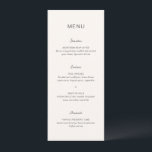 Eenvoudige Cream Elegant Wedding Menu<br><div class="desc">Modern huwelijksmenu met een eenvoudig ontwerp met een combinatie van een hedendaags sans serif lettertype,  een elegant handschrift script en een cursief lettertype.</div>