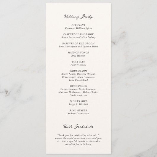 Eenvoudige Cream Elegant Wedding Programmakaart (Achterkant)