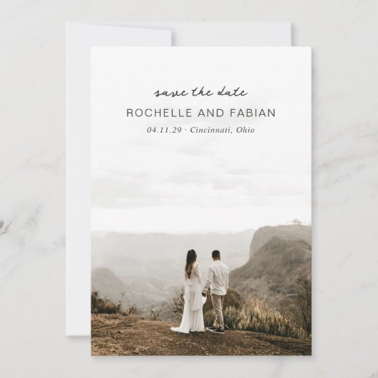 Eenvoudige Cream Foto Elegante bruiloft Save The Date (Voorkant)