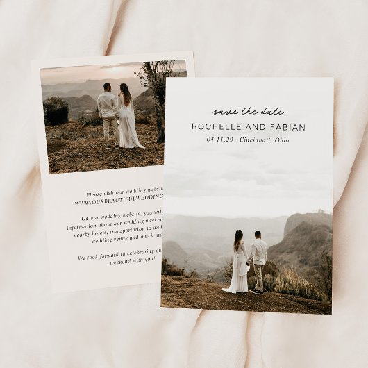 Eenvoudige Cream Foto Elegante bruiloft Save The Date