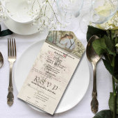 Eenvoudige  Cream Ivoor Bloemen Vlinder Foto All In One Uitnodiging