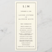 Eenvoudige Cream Monogram Elegante bruiloft Programmakaart (Voorkant)