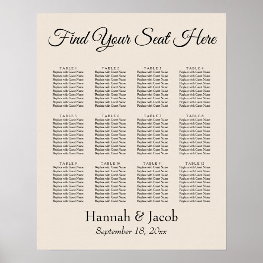 Eenvoudige Cream Wedding Reception-zentaart Poster (Voorkant)