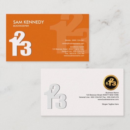 Eenvoudige Creative Modern Numbers Bookkeeper Visitekaartje (Voorkant / Achterkant)