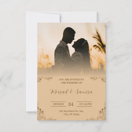 Eenvoudige crème en bruine bruiloft uitnodiging (Voorkant)