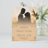 Eenvoudige crème en bruine bruiloft uitnodiging (Staand voorkant)