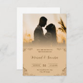 Eenvoudige crème en bruine bruiloft uitnodiging (Voorkant / Achterkant)