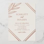 Eenvoudige Crème en Roos Gold Leaf Bruiloft Folie Uitnodiging (Voorkant)