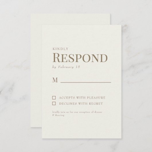Eenvoudige Crème Gouden Tekst Bruiloft RSVP (Voorkant / Achterkant)