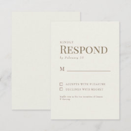 Eenvoudige Crème Gouden Tekst Bruiloft RSVP Kaartje