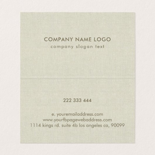 Eenvoudige crème kleur natuurlijke linnen textuur  visitekaartje (Binnenkant ongevouwen)