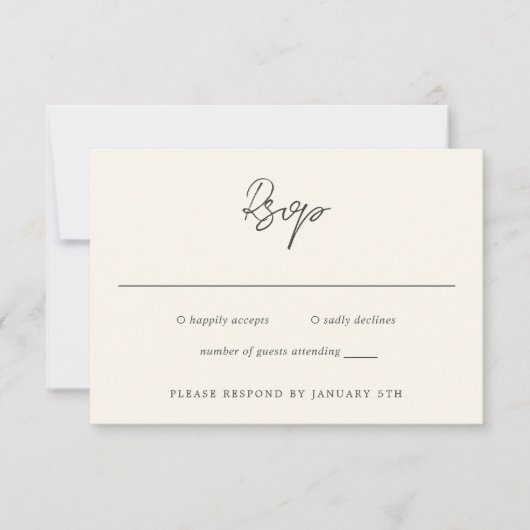 Eenvoudige crème moderne bruiloft RSVP kaartje (Voorkant)