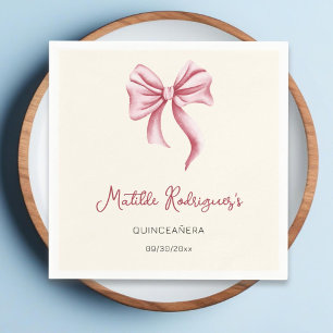 Eenvoudige Crème Roze Strik Meisje Quinceanera Ver Servet