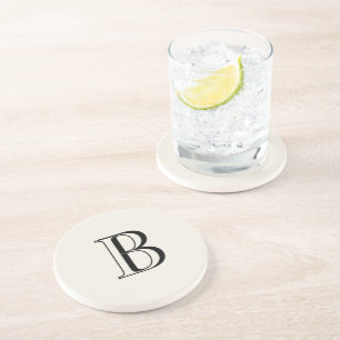 Eenvoudige Crème & Zwarte Monogram Crème  Zandsteen Onderzetter