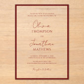 Eenvoudige Crimson Red Border Script bruiloft Acryl Uitnodigingen (Voorkant)