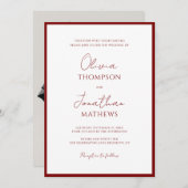 Eenvoudige Crimson Red Border Script Foto bruiloft Kaart (Voorkant / Achterkant)