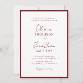 Eenvoudige Crimson Red Border Script Foto bruiloft Kaart
