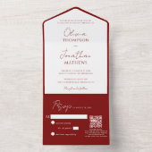 Eenvoudige Crimson Red Border Script QR Code Weddi All In One Uitnodiging (Binnen)