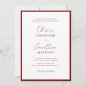 Eenvoudige Crimson Red Border Script QR Code Weddi Kaart (Voorkant)