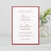 Eenvoudige Crimson Red Border Script QR Code Weddi Kaart (Staand voorkant)