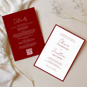 Eenvoudige Crimson Red Border Script QR Code Weddi Kaart