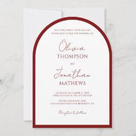 Eenvoudige Crimson Red Border Script Wedding Arch Kaart
