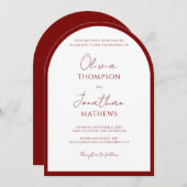 Eenvoudige Crimson Red Border Script Wedding Arch Kaart (Voorkant / Achterkant)