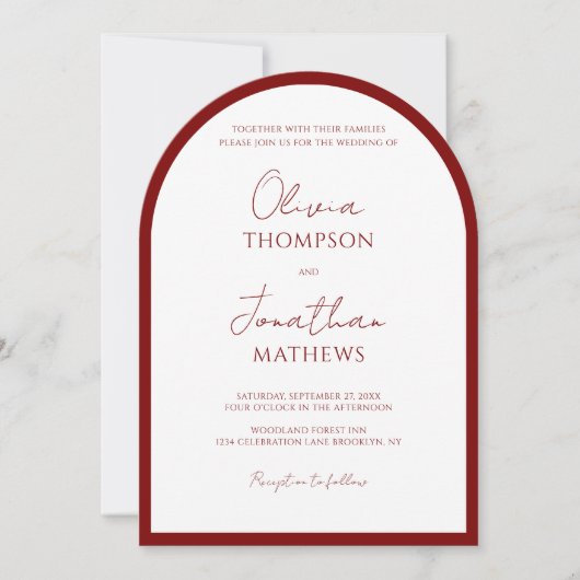 Eenvoudige Crimson Red Border Script Wedding Arch Kaart (Voorkant)