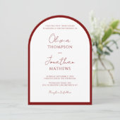 Eenvoudige Crimson Red Border Script Wedding Arch Kaart (Staand voorkant)