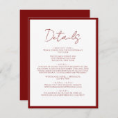 Eenvoudige Crimson Red Border Script Wedding Detai Informatiekaartje (Voorkant / Achterkant)
