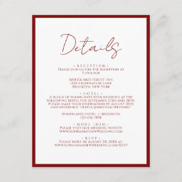 Eenvoudige Crimson Red Border Script Wedding Detai Informatiekaartje