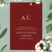 Eenvoudige Crimson Red Monogram bruiloft Kaart