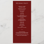 Eenvoudige Crimson Red Monogram huwelijksceremonie Programmakaart (Achterkant)