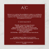 Eenvoudige Crimson Red Monogram huwelijksceremonie Programmakaart (Voorkant)