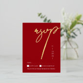 Eenvoudige Crimson Red Script bruiloft RSVP Gold Folie Uitnodiging Briefkaart (Staand Voorkant)