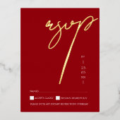 Eenvoudige Crimson Red Script bruiloft RSVP Gold Folie Uitnodiging Briefkaart (Voorkant)