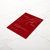Eenvoudige Crimson Red Script Wedding Gold Folie Uitnodiging Briefkaart (Gedraaid)