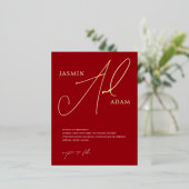 Eenvoudige Crimson Red Script Wedding Gold Folie Uitnodiging Briefkaart (Staand Voorkant)