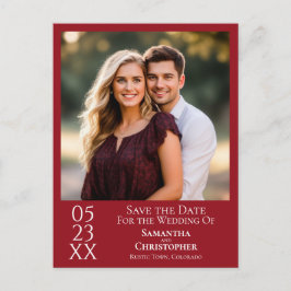 Eenvoudige Crimson Red Wedding Save the Date Foto Briefkaart