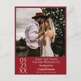 Eenvoudige Crimson Red Wedding Save the Date Foto Briefkaart