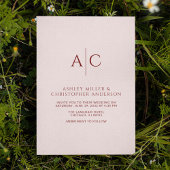 Eenvoudige Crimson Rood & Roos Monogram Bruiloft Kaart