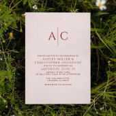 Eenvoudige Crimson Rood & Roos Monogram Bruiloft Kaart