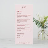Eenvoudige Crimson & Roos Monogram Bruiloft Recept Menu (Staand voorkant)
